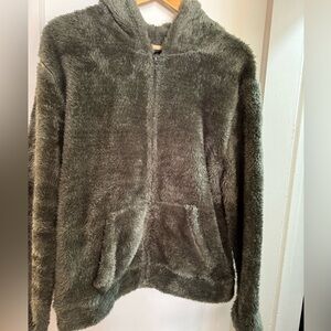 Warm Fuzzy Soft Olive Green Zip Up Hoodie